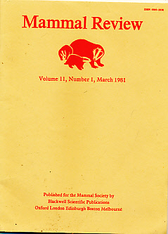 Seller image for Mammal Review. Volume 11, Number 1. March 1981 for sale by Barter Books Ltd