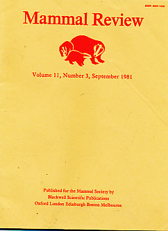 Seller image for Mammal Review. Volume 11, Number 3. September 1981 for sale by Barter Books Ltd