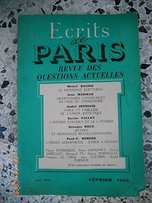 Bild des Verkufers fr Ecrits de Paris - Revue des questions actuelles - N. 122 - Fevrier 1955 zum Verkauf von Frederic Delbos