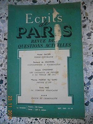 Image du vendeur pour Ecrits de Paris - Revue des questions actuelles - N. 59 - Septembre 1949 mis en vente par Frederic Delbos