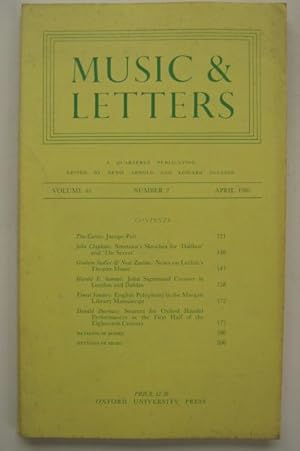 Seller image for Music and Letters - Vol.61 - No. 2 April 1980 for sale by The Cornish Bookworm
