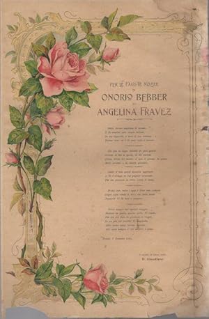 Imagen del vendedor de Per le fauste nozze di Onorio Bebber ed Angelina Fravez. a la venta por Studio Bibliografico Adige