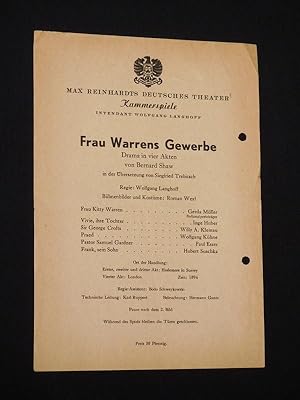 Imagen del vendedor de Programmzettel Max Reinhardts Deutsches Theater, Kammerspiele 1949/ 50. FRAU WARRENS GEWERBE von Shaw. Regie: Wolfgang Langhoff, Bhnenbilder/ Kostme: Roman Weyl, techn. Ltg.: Karl Ruppert. Mit Gerda Mller, Inge Huber, Willy A. Kleinau, Wolfgang Khne, Paul Esser, Hubert Suschka a la venta por Fast alles Theater! Antiquariat fr die darstellenden Knste