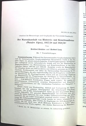 Bild des Verkufers fr Der Massenhaushalt von Hintereis- und Kesselwandferner (tztaler Alpen) 1957/58 und 1958/59; zum Verkauf von books4less (Versandantiquariat Petra Gros GmbH & Co. KG)