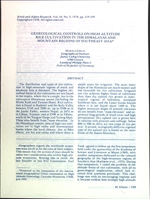 Bild des Verkufers fr Geoecological controls on high-altitude rice cultivation in the Himalayas and mountain regions of Souteast Asia; zum Verkauf von books4less (Versandantiquariat Petra Gros GmbH & Co. KG)