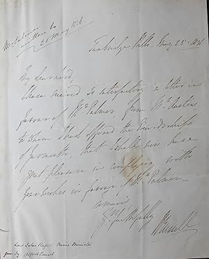 Seller image for Autograph letter signed, 1-page 4to. Tunbridge Wells, May 25th 1836. for sale by Bristow & Garland