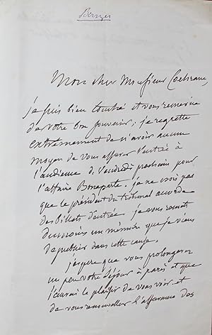 Autograph letter signed, in French, to [Alexander Baillie] Cochrane (1816-1890), 1 side 8vo with ...