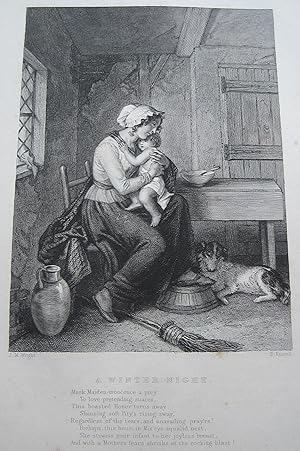 Bild des Verkufers fr Robert Burns - Illustrations of His Poems - ' a Winter Night ' - Young Woman and Her Child - an Original Engraving zum Verkauf von K Books Ltd ABA ILAB