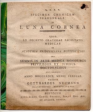 Image du vendeur pour Specimen chemicum inaugurale de luna cornea. mis en vente par Wissenschaftliches Antiquariat Kln Dr. Sebastian Peters UG