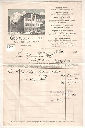 Rechnung Gebrüder Hesse Erfurt 1913 Spezial-Geschäft für Damenkleiderstoffe Seide Trauerkleider