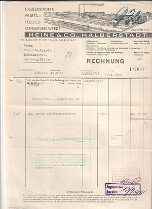 Rechnung Heine & Co. Halberstädter Wurst- und Fleischkonserven-Werke Halberstadt 1940