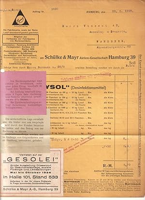 Rechnung Schülke & Mayr AG Hamburg Lysol Desinfektionsmittel 1926