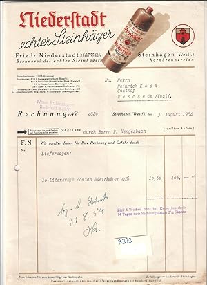 Rechnung Friedr. Niederstadt Kommanditgesellschaft Steinhagen 1954 echter Steinhäger