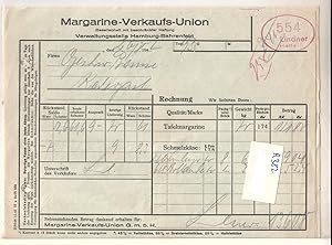 Immagine del venditore per Rechnung Margarine-Verkaufs-Union GmbH Verwaltungsstelle Hamburg-Bahrenfeld 1942 venduto da GAENSAN Versandantiquariat