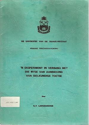 Seller image for n Eksperiment in Verband met die Wyse van Aanbieding van Sielkundige Toetse for sale by Snookerybooks