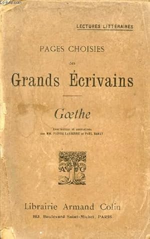 Bild des Verkufers fr PAGES CHOISIES DES GRANDS ECRIVAINS, GOETHE zum Verkauf von Le-Livre