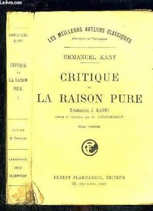 Seller image for CRITIQUE DE LA RAISON PURE- TOME 1 VENDU SEUL for sale by Le-Livre