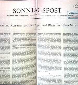 Bild des Verkufers fr Germanen und Romanen zwischen Alpen und Rhein im frhen Mittelalter; Artikel aus: 81. Jg. Nr. 34 Sonntagspost, wchentlichen Beilage zum "Landboten und Tagblatt der Stadt Winterthur"; zum Verkauf von books4less (Versandantiquariat Petra Gros GmbH & Co. KG)