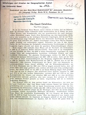 Bild des Verkufers fr Die Eiszeit Ostafrikas; Sonderdruck aus dem Hans-Meyer-Gedchtnisheft der Kolonialen Rundschau; zum Verkauf von books4less (Versandantiquariat Petra Gros GmbH & Co. KG)