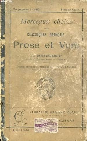 Seller image for MORCEAUX CHOISIS DES CLASSIQUES FRANCAIS, PROSE ET VERS for sale by Le-Livre