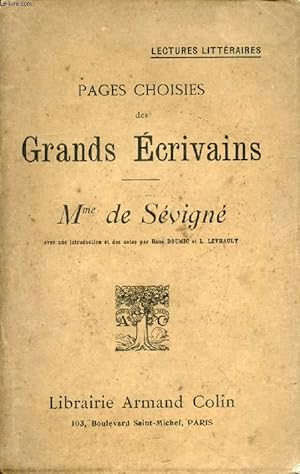 Bild des Verkufers fr PAGES CHOISIES DES GRANDS ECRIVAINS, Mme DE SEVIGNE zum Verkauf von Le-Livre
