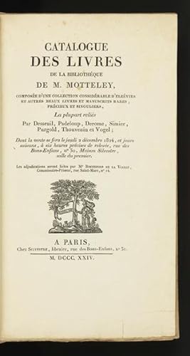 Catalogue des Livres de la Bibliothéque de M. Motteley, composée d'une Collection considérable d'...