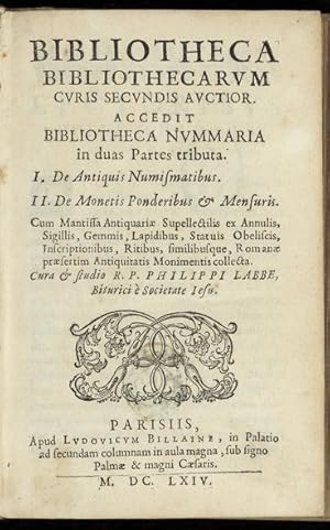 Bibliotheca Bibliothecarum curis secundis auctior.