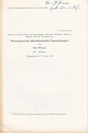 Bild des Verkufers fr Wettertypen fr mikroklimatische Untersuchungen. zum Verkauf von Antiquariat Jterbook, Inh. H. Schulze