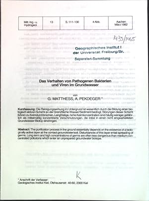 Image du vendeur pour Das Verhalten von Pathogenen Bakterien und Viren im Grundwasser; mis en vente par books4less (Versandantiquariat Petra Gros GmbH & Co. KG)