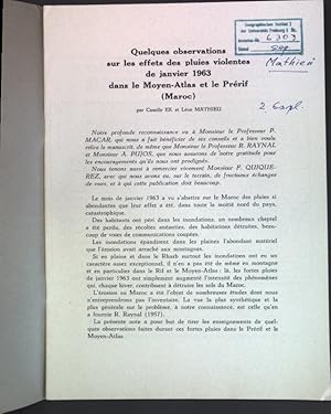 Seller image for Quelques obvservations sur les effets de pluies voilantes de janvier 1963 dans le Moyen-Atlas et le Prrif (Maroc); for sale by books4less (Versandantiquariat Petra Gros GmbH & Co. KG)