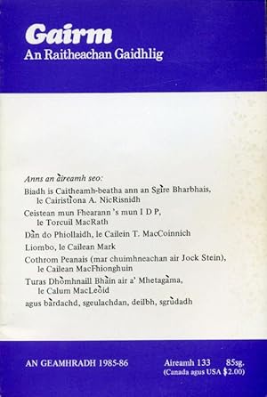 Seller image for Gairm : An Raitheachan Gaidhlig : Winter 1985-1986 - No 133 for sale by Godley Books