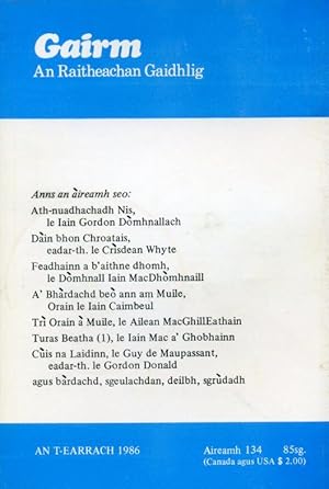 Imagen del vendedor de Gairm : An Raitheachan Gaidhlig : Spring-1986 - No 134 a la venta por Godley Books