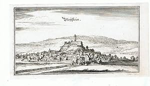 Playstein, Bleystein, Oberpfalz. Kupferstich Panorama mit Burg.