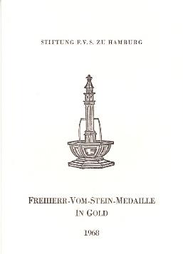 Bild des Verkufers fr Freiherr-Vom-Stein-Medaille in Gold 1968 an Graf Lennart Bernadotte, Schlo Mainau/Bodensee. zum Verkauf von Buchversand Joachim Neumann