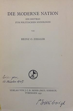 Bild des Verkufers fr Die moderne Nation. Ein Beitrag zur politischen Soziologie. zum Verkauf von Buch & Consult Ulrich Keip