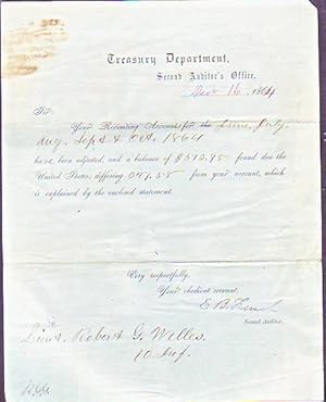 Treasury Department Auditor's Document for Civil War Recruiting Account dated 1864