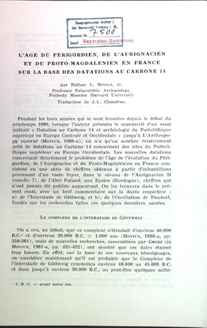 Bild des Verkufers fr L'age du perigordien, de l'aurignacien et du proto-magdalenien en France sur la base des datations au carbone 14; zum Verkauf von books4less (Versandantiquariat Petra Gros GmbH & Co. KG)