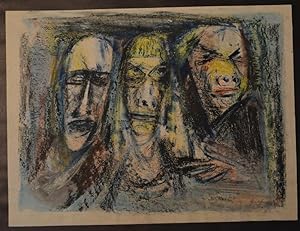 Drei Figuren / Trio. Buntstift, Farbkreide und Wasserfarbe auf Papier. Blattgröße: 37,5 x 50 cm. ...