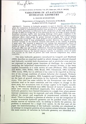 Bild des Verkufers fr Variations in at-a-station hydraulic geometry; zum Verkauf von books4less (Versandantiquariat Petra Gros GmbH & Co. KG)