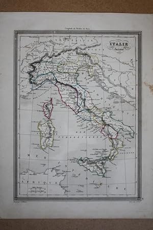 Landkarte Italien, Italie Ancienne, Teilkolorierter Stahlstich um 1850 mit geognostischer Karte, ...