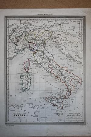 Landkarte Italien, Italie, Sizilien, teilkolorierter Stahlstich um 1850 mit geognostischer Karte ...