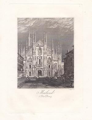 Mailand, Dom, Stahlstich um 1850 von J. Hyrtl, Blattgröße: 24,5 x 17,8 cm, reine Bildgröße: 17,5 ...
