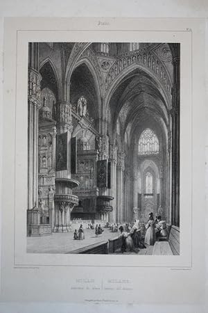 Mailand, Innenraum des Doms, Milan, Milano, Lithographie um 1850 mit reicher Figurenstaffage, Bla...
