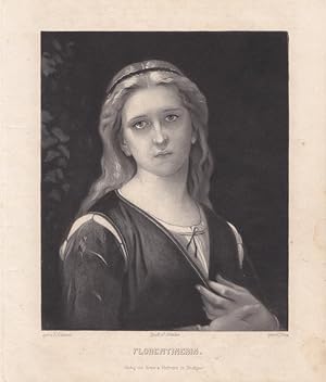 Florentinerin, Kostümkunde, Mädchen, Portrait, Mezzotinto um 1850 von C. Deis nach A. Cabanel, Bl...
