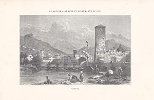 Trento, Trentino, Etschtal, Dolomiten, Alto Adige, Holzstich um 1890 mit schönem Blick auf den Or...
