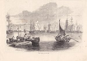 Der Hafen von Triest, Friaul-Julisch Venetien, Holzstich um 1860 mit Blick auf die im Hafen liege...