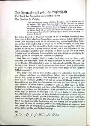 Bild des Verkufers fr Die Geographie als politische Wissenschaft: Der Dienst der Geographie am Deutschen Volke. zum Verkauf von books4less (Versandantiquariat Petra Gros GmbH & Co. KG)