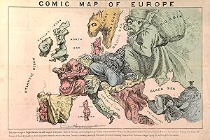 COMIC MAP OF EUROPE. Caricature map of Europe at the beginning of the Franco-Prussian War 1870....