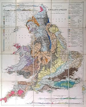 GEOLOGICAL MAP OF ENGLAND & WALES . Folding geological map, dissected into 20 segments and laid d...