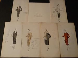 Exceptionnel ensemble de 6 dessins originaux de mode, réalisés dans les années 1920 pour la Maiso...